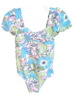 Janie And Jack Retro Floral Print One-Piece Swimsuit Size 4 NWOT